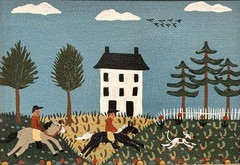 Jan Wilson Folk Art oil painting on canvas 2 boys on horses and dog Linwood NJ