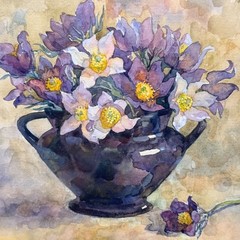 Original Watercolor by Elena V. Melnikova 2001 Russian Floral Still Life