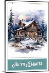 South Dakota Winter Scene Snow and Cabin Art Canvas Wrap Or Travel Poster art