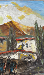 Pablo Espana Original Oil Painting Signed Mid Century Spanish Village 48″x24″