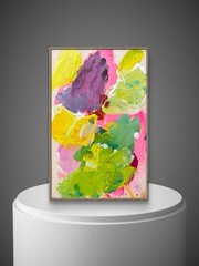 Original Abstract Purple Green Yellow 10x15cm Wooden Panel Painting Tasmania
