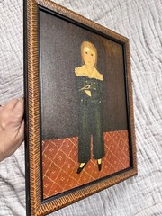 Vintage 1989 Original Oil on Canvas Mary Beth Baxter Little Boy Holding Bird