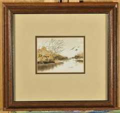Watercolor on paper, Lake scene, Bill Jaxon, late 20th C.