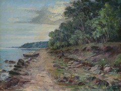 Oil painting. Axel Aabrink(1887-1965): “Watching the ocean” (1961)