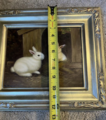 Vtg 9.5 x 7.25 Oil Painting Beckmann Two Rabbits Canvas Art Framed 12.25 X 14.25