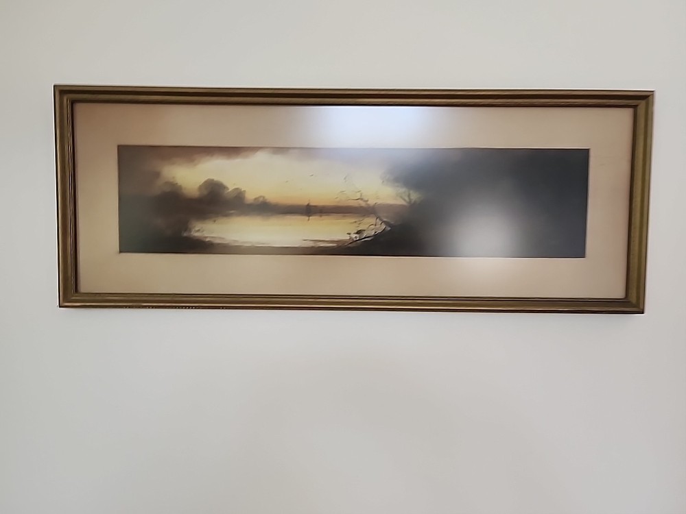 Vintage 19th Century Pastel Hudson River View Signed CHANDLER PAINTING Sunset