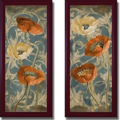 Mahogany Framed Poppies de Bleu by Loreth 2-pc Canvas Art Set (27 in x 11 in Ea)
