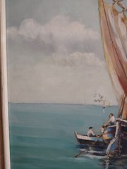 Marine P. VOLODTCHENKO Painting Oil On Isorel Animated ‚Fishermen‘ Circa 1950 🎨