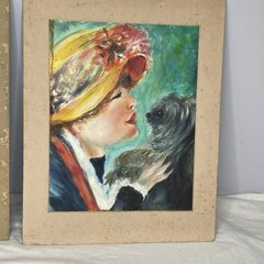 Lot Of 2 Original Portraits Young Woman & Dog; Young Man Acrylic On Canvas 11×14