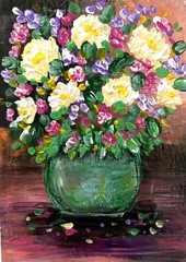Bouquet Flowers Vase Original Acrylic ACEO Painting Floral – amylenore
