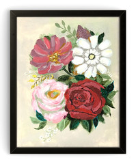 Floral Red Rose Painting Original Pink Wall Art Modern Flowers 11×14 CP 15