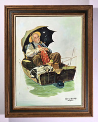 Original Reproduction of Norman Rockwell’s Gone Fishing VTG Framed Oil on Canvas