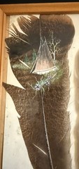 3- Turkey feathers painted and signed Indian tee pee, black bear & Indian 2002