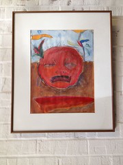 1991 Signed Mixed Media Painting of Figure Influenced by Olmec Culture