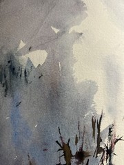 Snowy Village Landscape–Charlotte Hoffman–Medium Size Watercolor-Mid 20th NY Art