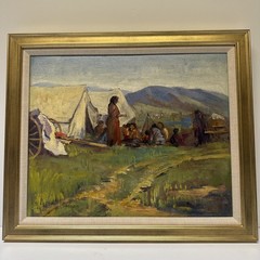 Antique Painting American Indian Camp Landscape Munson Impressionism Rare Oil