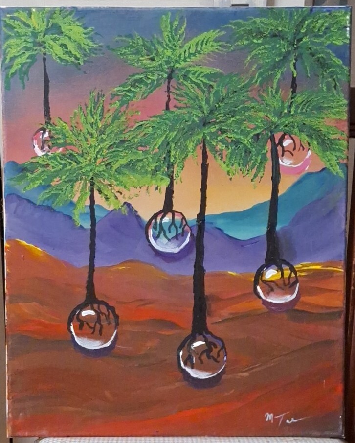 Floating Palms, Acrylic Painting – 16×20 Hand Painted Artwork on Canvas