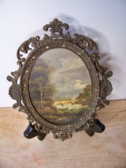 Pr Miniature Oil Paintings on Copper Italy Landscapes Oval Filigree Frame Sgnd