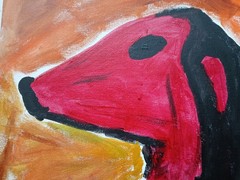 Expressionism/Abstract 11×14 Little Red Doggie Original Colorful Painting