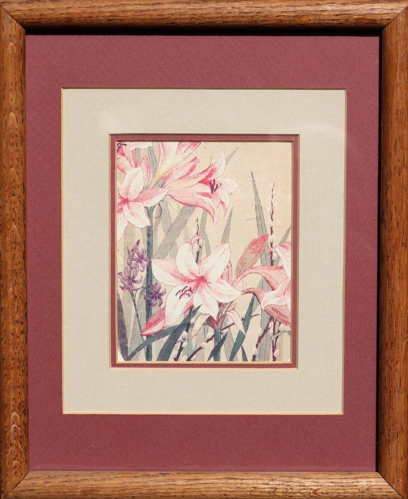 Pink Lilies flowers still life print giclee of floral watercolor painting 9×11