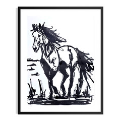 Original Abstract Ink 9×12 Minimalist Cowboy Horse Paper Signed Wall Art