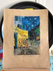 Handmade Van Gogh Oil Pastel Painting, Glittery Café Terrace Art Reproduction