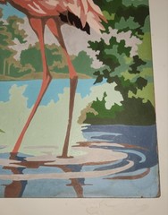 RARE VINTAGE 1950’S ART DECO PAINT BY NUMBER „Lone FLAMINGO “ UnFRAMED PAINTING