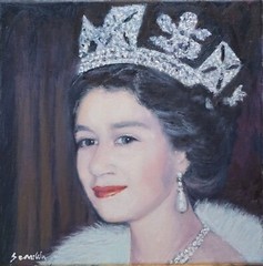 Sean Wu original oil portrait 12×12 on stretched canvas, Queen Elizabeth II