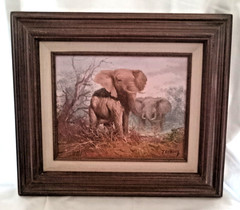 Original Oil Painting on Canvas by J Carley Elephants 14″ x 15″ Wood Frame Read