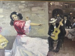 Vintage J Cerian „Flamenco Dancer Scene“ Oil Painting – Signed And Framed
