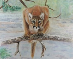 Before the Leap, 11×14 Watercolor Painting, Trees, Wildlife, Predator, Cat