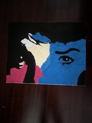 Abstract Contemporary Portrait Painting Set – Blue, Black, Red, Cream – Women
