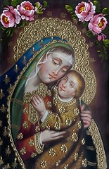 Madonna and Child Original Painting Oil on Canvas Cusco School 7 3/8 x 11 1/4
