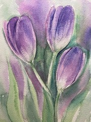 Original Watercolor Abstract Painting Flowers Tulips – 5×7 inches