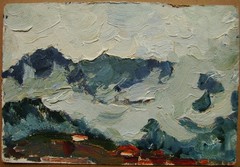 Ukrainian Soviet USSR Oil Painting Impressionism landscape sky cloud mountain