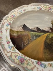 Vintage Rustic Hand Painted decorative plate With landscape scene 9”Beautiful