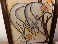 Original signed artwork depicting herons/cranes/long-legged birds, 12×16″ framed