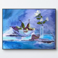 SAMATOWIC Original Abstract Still Life Pears Expressionism 11×14 Blue Signed 300