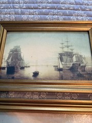 Lot Of 2 Framed Ship Paintings Thomas Whitcombe Medina Boston Harbor Reproduct.