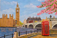 London Street Acrylic Painting Big Ben British Landmark Travel Gift А4 Art