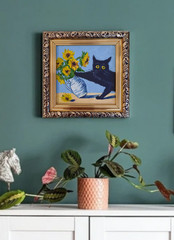 Set of 3 Black Cat Original Oil Paintings Framed Cat Wall Art Cottagecore Decor