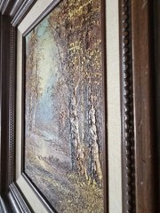 Autumn Creek Landscape Oil on Canvas, Signed Cantrell, Framed 16.5×14.5