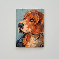 ACEO Original Painting Dog Beagle Pet Portrait Animals Gouache Modern Artwork