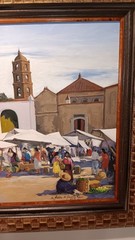 Sergio Ladron De Guevara Original Oil Painting „Market Day“ 2002 Large Excellent