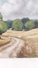 Landscape ORIGINAL Oil Painting Impressionism Grass Field Country Road 8″x10″