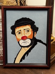 Vintage 70s „Weiry Willie“ Clown Oil Painting Signed Canvas Framed 10.5″ X 13.5″