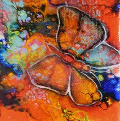Abstract Fairy Butterfly Pour Paintings Original Art by Rain Crow Set of 2