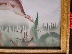 Art Deco 1930s Art Gazelle Antelope Airbrush Framed Painting 12″ x 18″