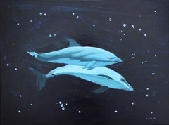 Underwater, Dolphin, Ocean, Original Painting, Signed, 24×18 inches