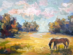 Original Oil Painting Horse Pasture Landscape Pastoral Farm Original Donalee